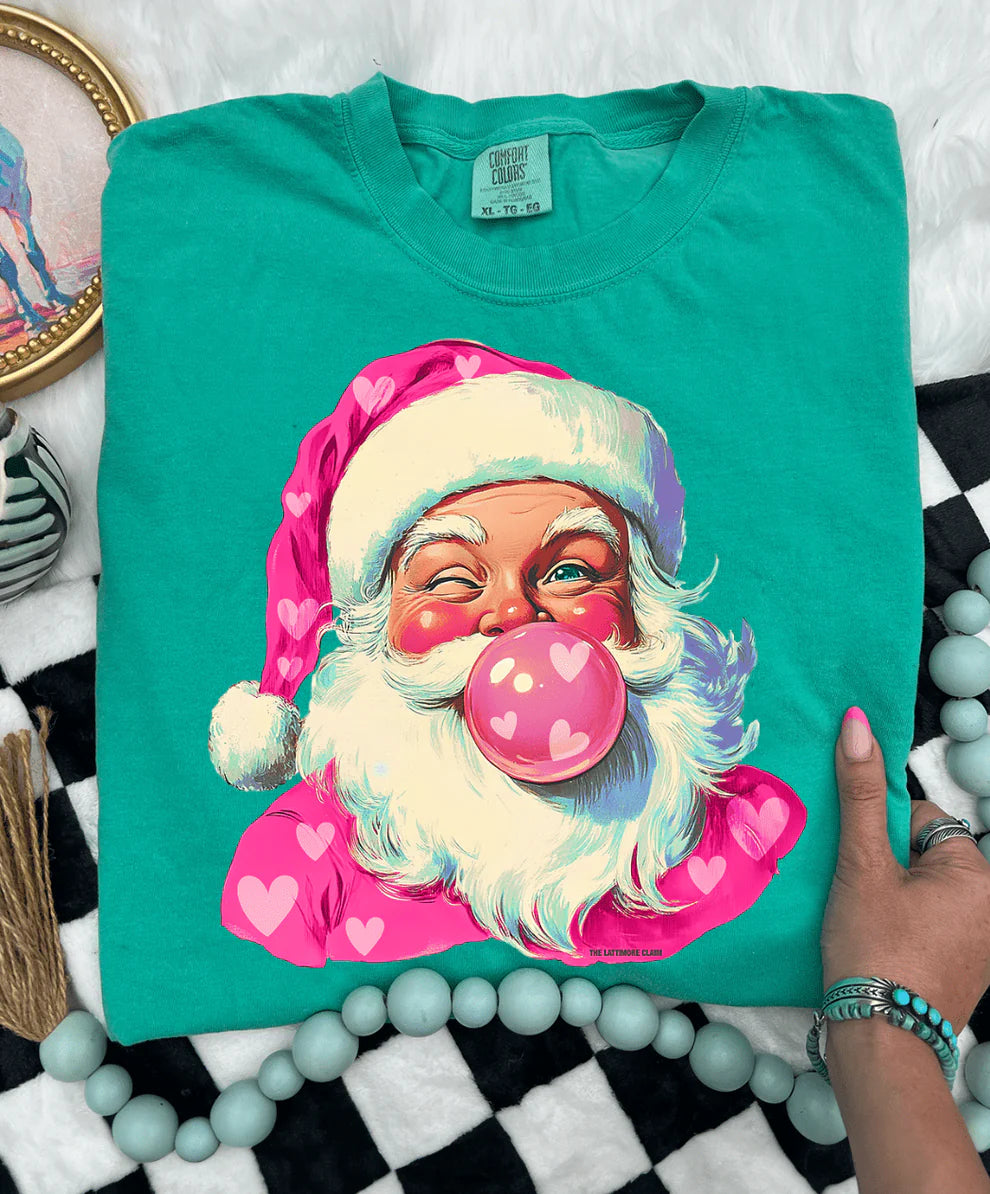 Online Exclusive | Bubblegum Heart Santa Graphic on Tee & Sweatshirt Options