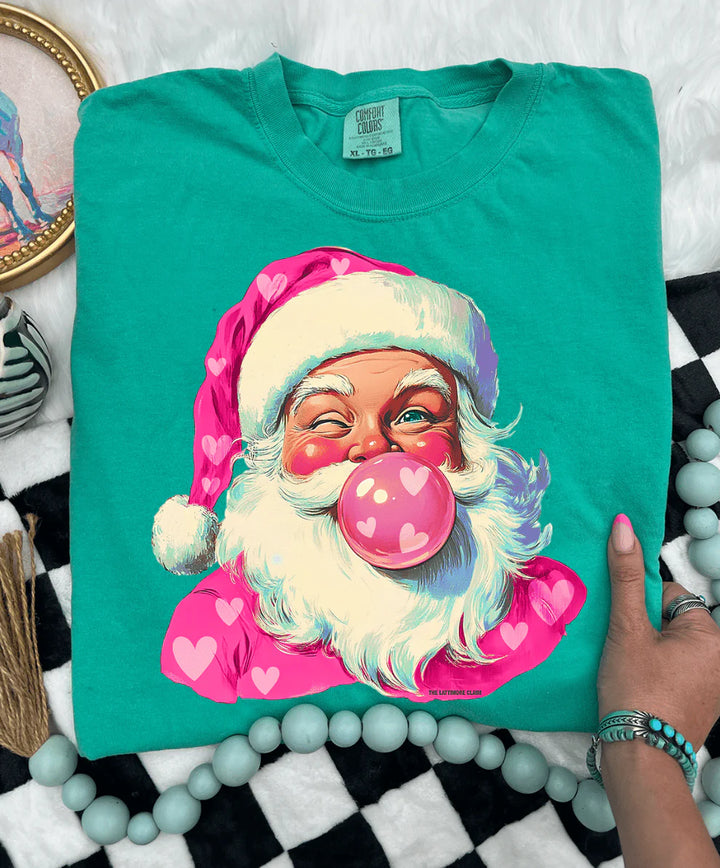 Online Exclusive | Bubblegum Heart Santa Graphic on Tee & Sweatshirt Options