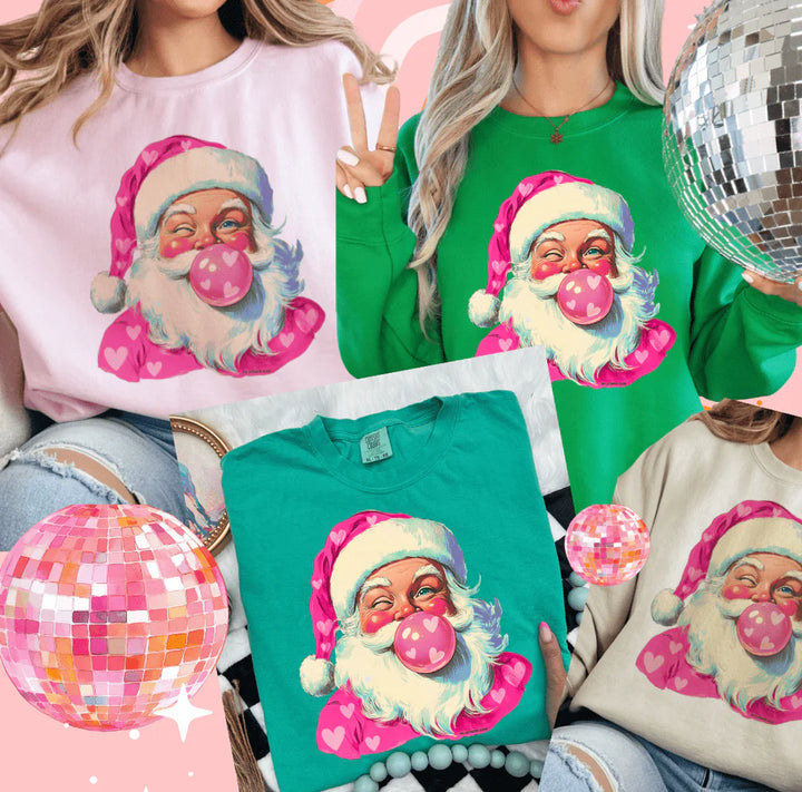 Online Exclusive | Bubblegum Heart Santa Graphic on Tee & Sweatshirt Options