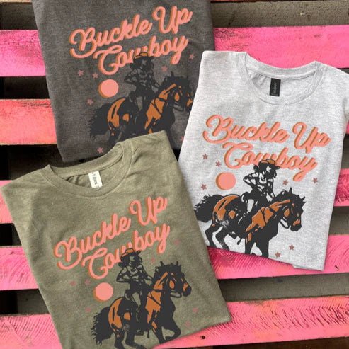 Online Exclusive | Buckle Up Cowboy Graphic Tee in Military Green