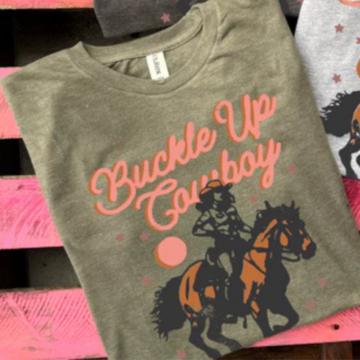 Online Exclusive | Buckle Up Cowboy Graphic Tee in Military Green