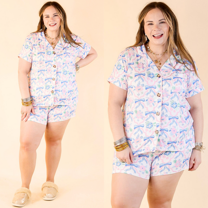 Simply Southern | Snooze in Style Ribbon Print Button Up Pajama Top in Off White