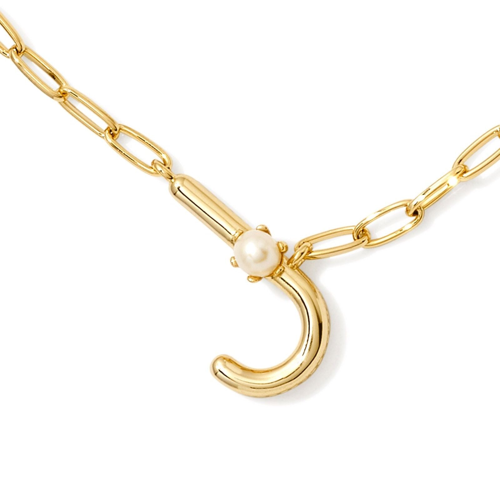 Kendra Scott | Pearl Gold Initial Letter Short Pendant Necklace in White Pearl