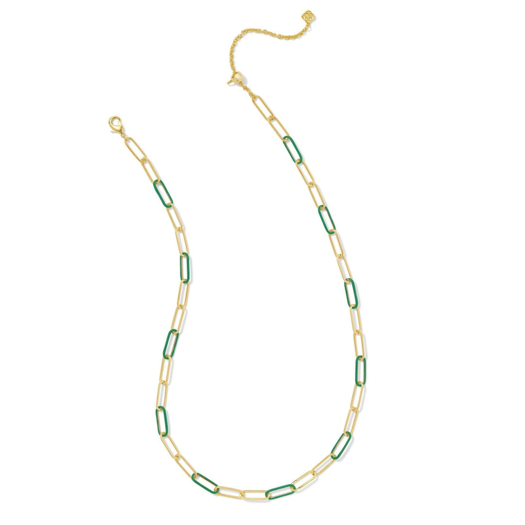 Kendra Scott | Ainsley Gold Convertible Chain Necklace in Green Enamel