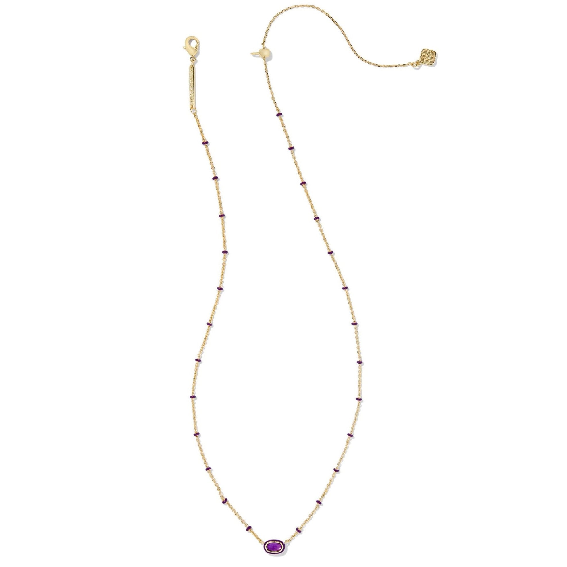 Kendra Scott | Mini Elisa Gold Enamel Frame Short Pendant Necklace in Purple Mother-of-Pearl