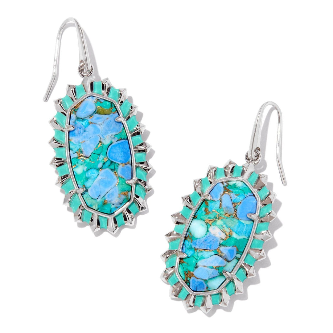 Kendra Scott | Dani Silver Color Burst Frame Drop Earrings in Bronze Veined Aqua Magnesite