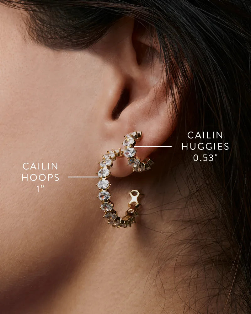 Kendra Scott | Cailin Gold Crystal Hoop Earrings in White Crystal - Giddy Up Glamour Boutique