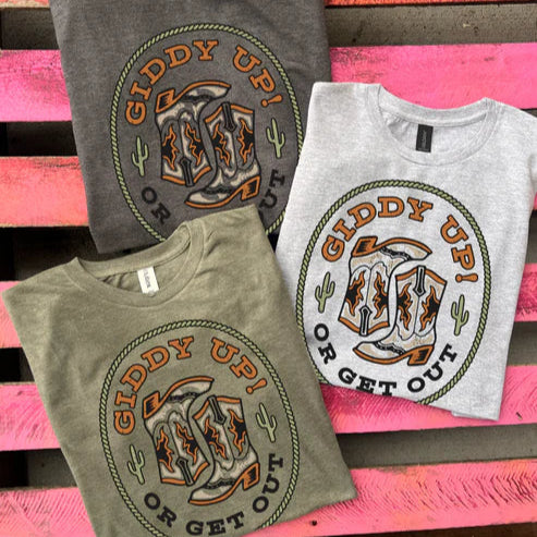 Online Exclusive | Giddy Up or Get Out Graphic Tee in Multiple Color Options