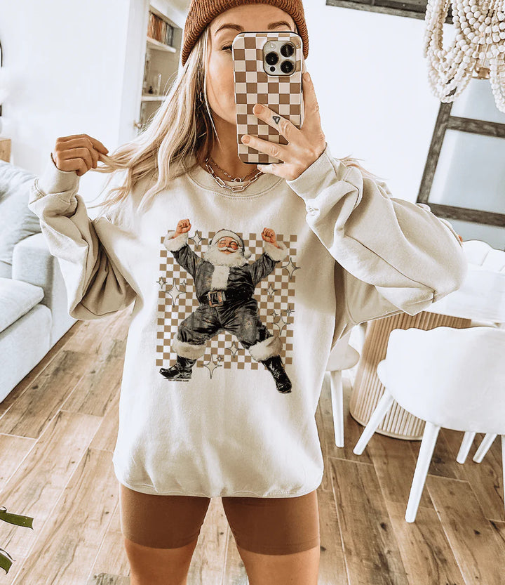 Online Exclusive | Camo Santa with Checkered Background Graphic on Tee & Sweatshirt Option  - Cream
