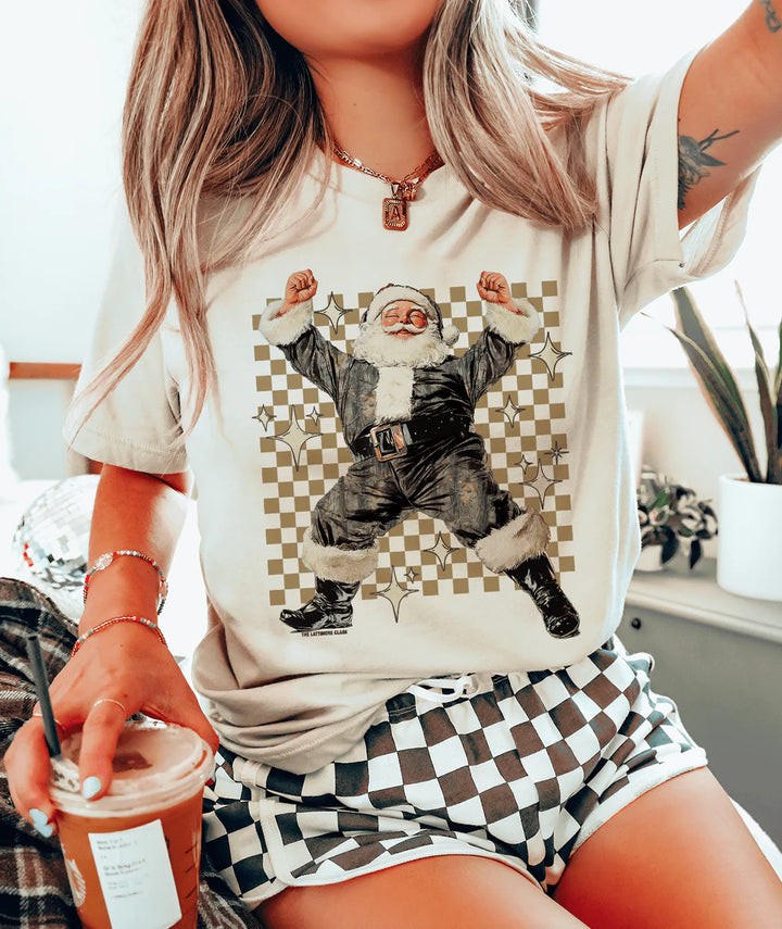 Online Exclusive | Camo Santa with Checkered Background Graphic on Tee & Sweatshirt Option  - Cream
