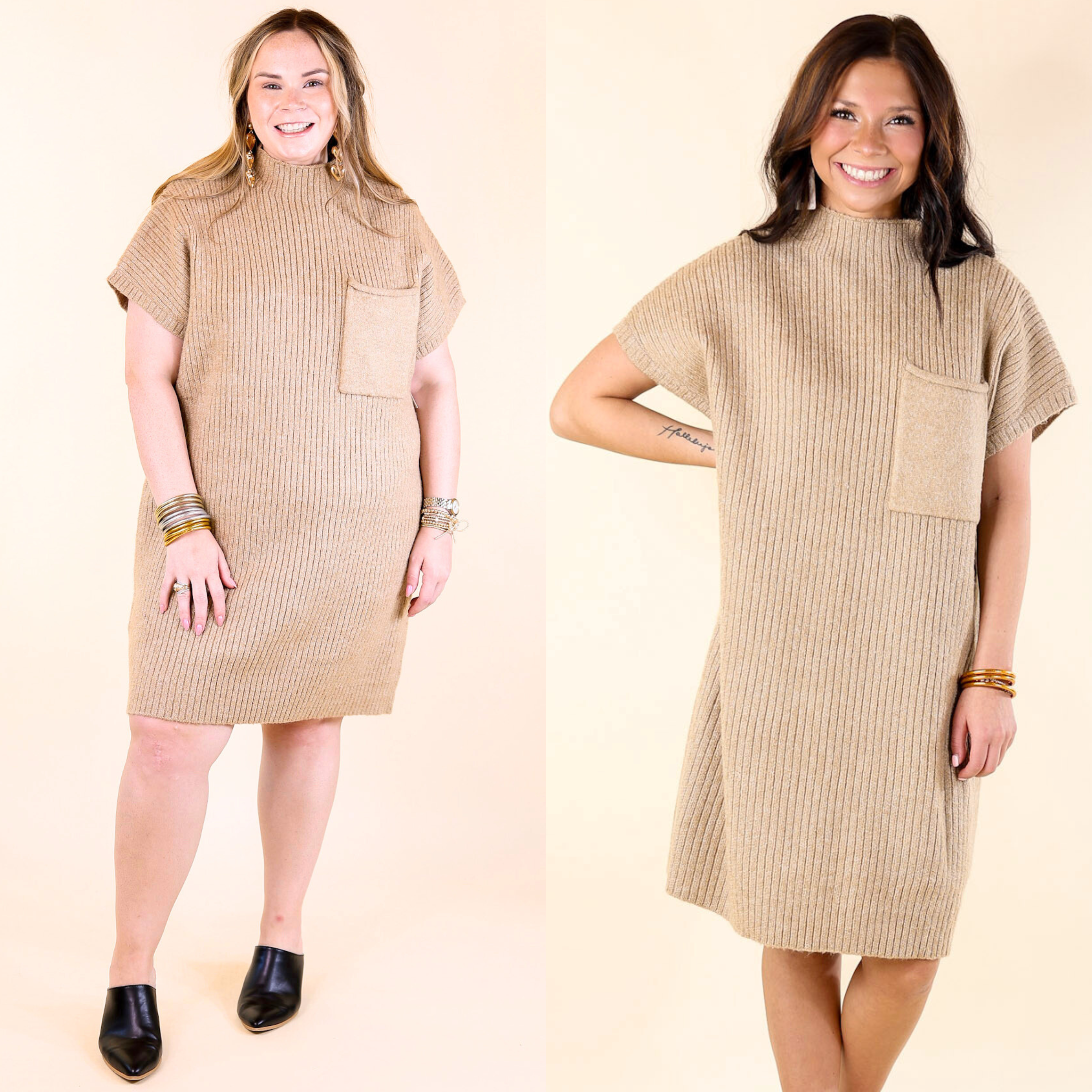 City Sights Cap Sleeve Sweater Dress in Oatmeal Beige