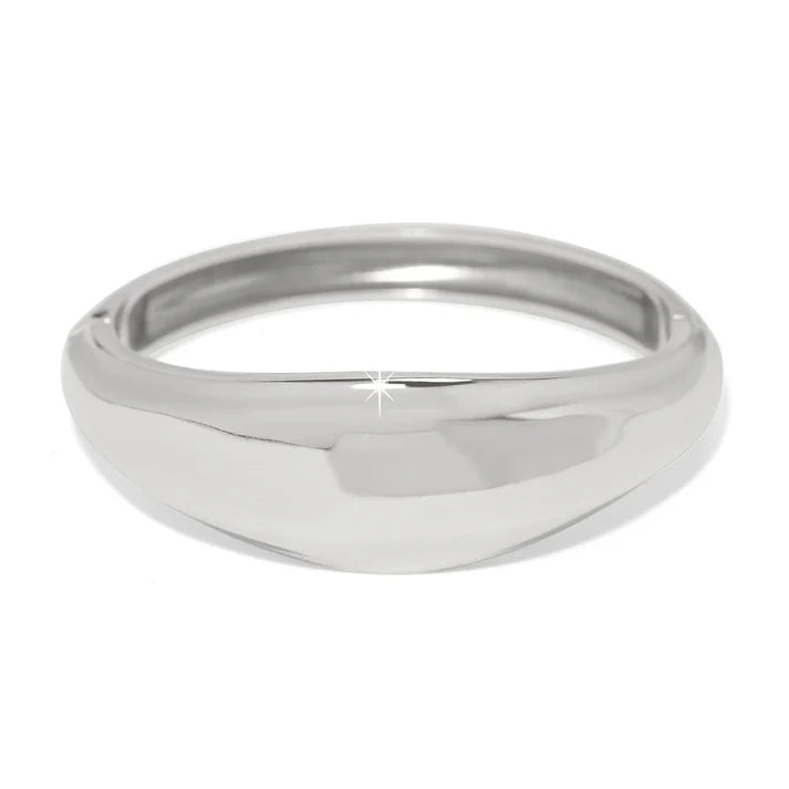 SIlver bangle bracelet on a white background.