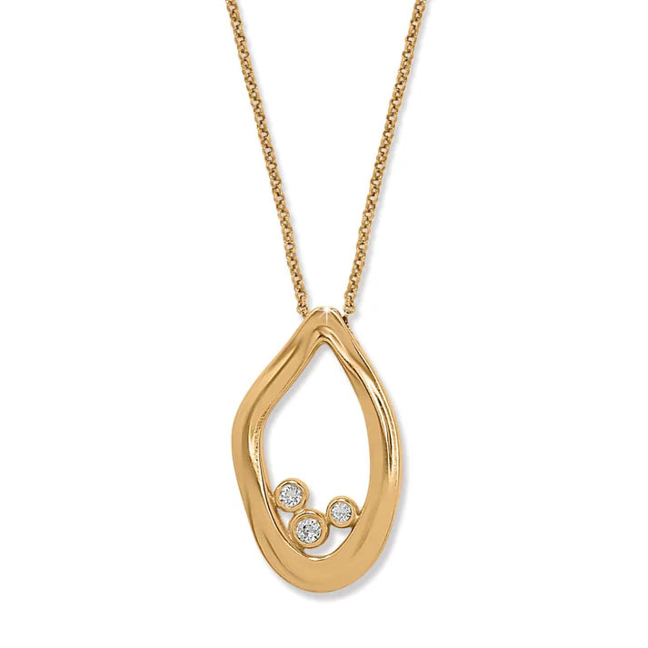 Gold Necklace with crystals on white background.