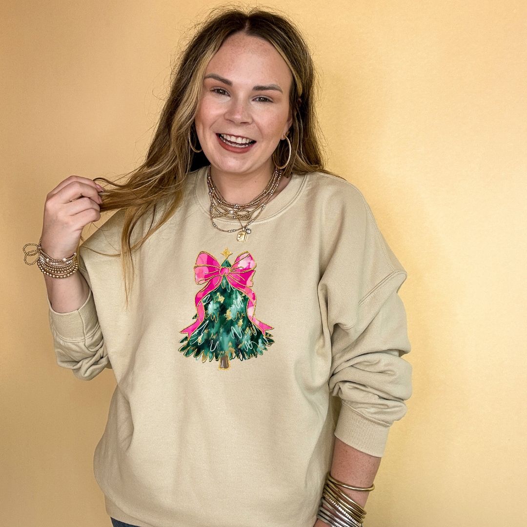 Online Exclusive | Christmas Tree with Pink Bow Graphic Sweatshirt in Multiple Color Options