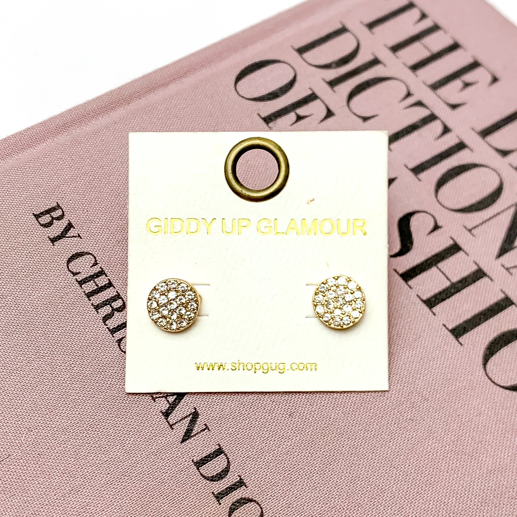 Rhinestone Circle Stud Earrings in Gold Tone - Giddy Up Glamour Boutique