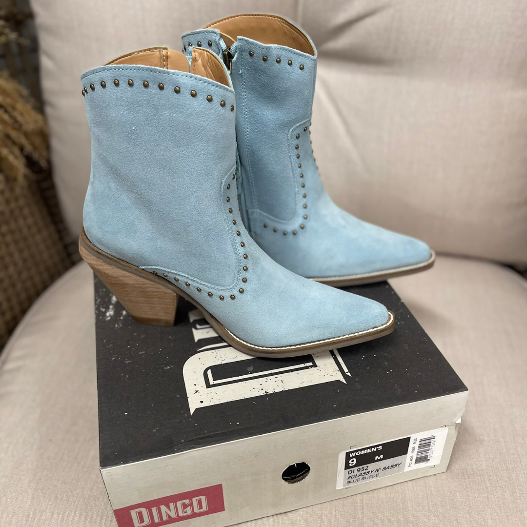 *DISCONTINUED* Dingo | Classy N Sassy Leather Bootie in Blue Suede | Last Chance Size 9