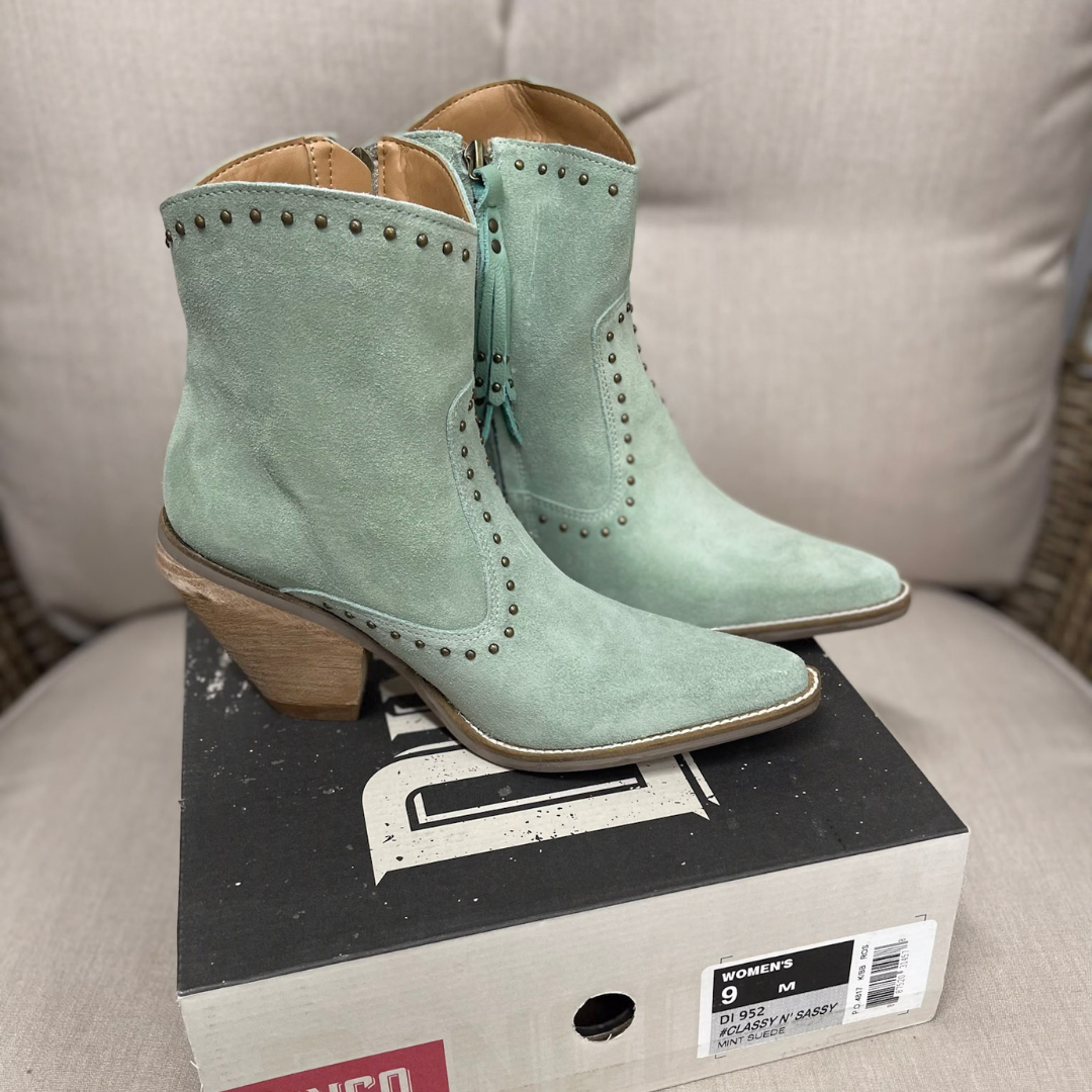 *DISCONTINUED* Dingo | Classy N Sassy Leather Bootie in Mint Green Suede | Last Chance Size 9