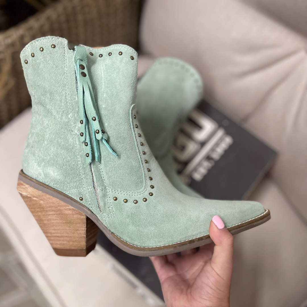 *DISCONTINUED* Dingo | Classy N Sassy Leather Bootie in Mint Green Suede | Last Chance Size 9