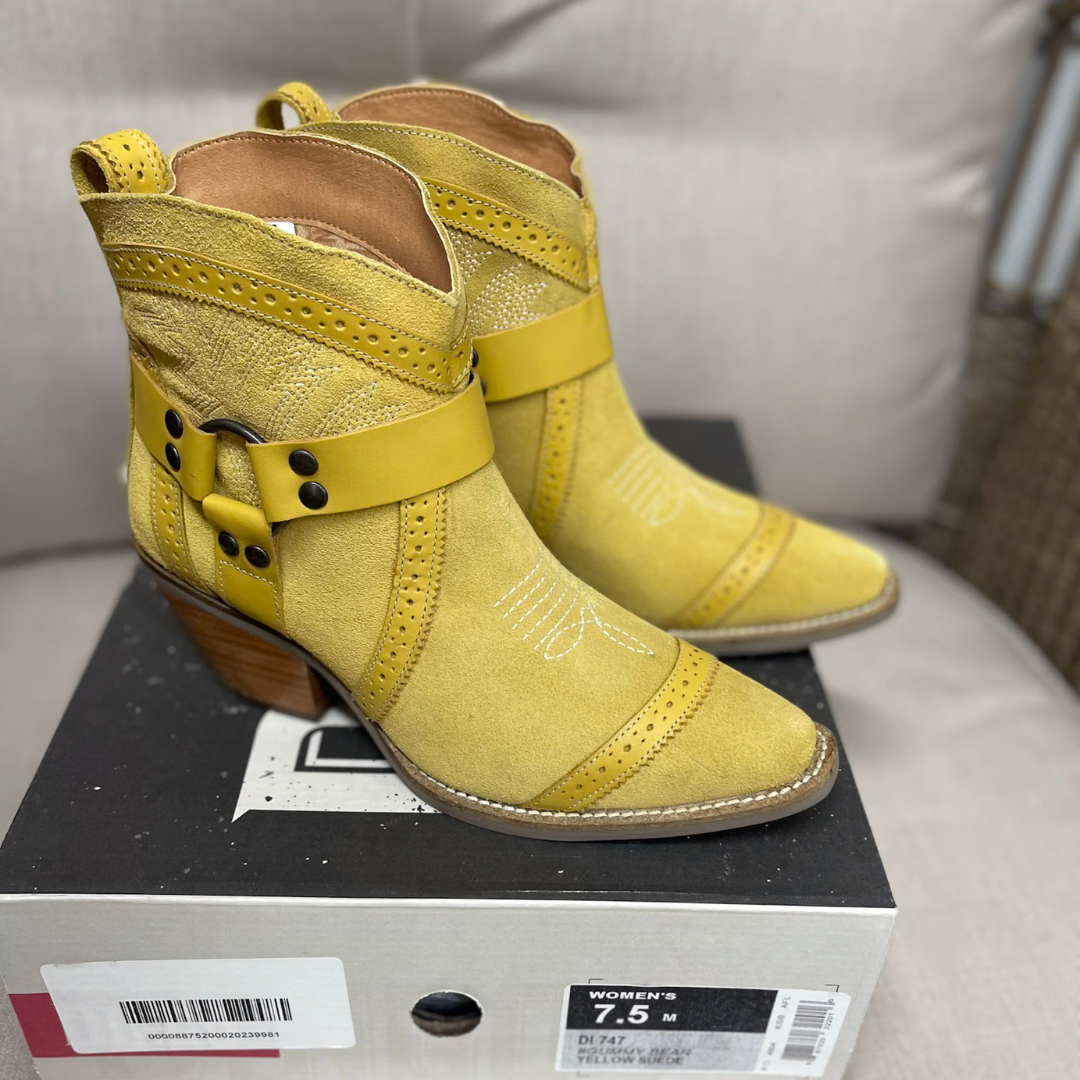 *DISCONTINUED* Dingo | Gummy Bear Leather Cowboy Boots in Yellow Suede | Last Chance Size 9