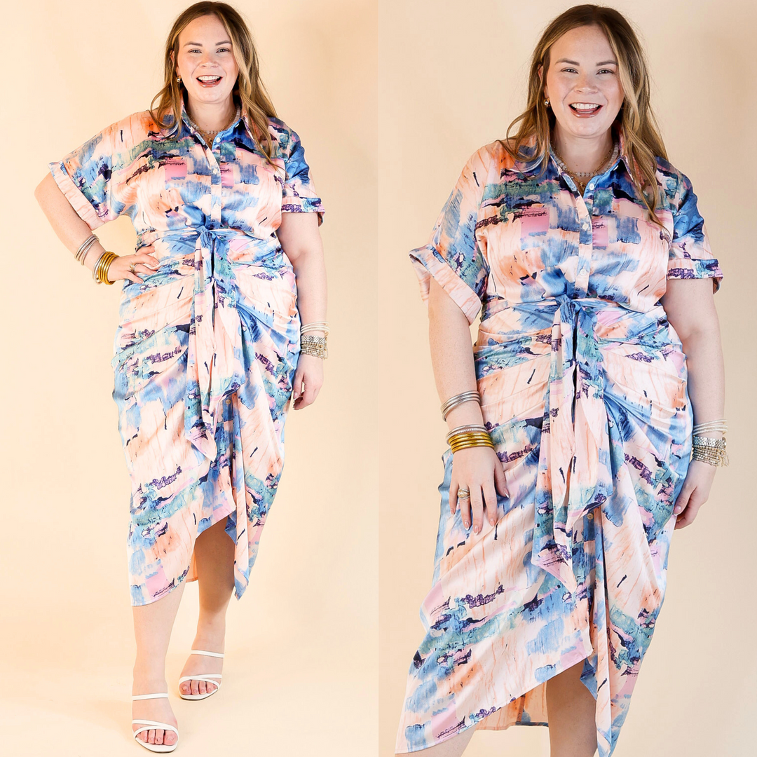 collared button through midi dress Jane Wardrobe Womens Collared Button-Down Shirt Dress, Short Sleeve Loose Fit Midi Dress with Pockets, Casual Linen-Like Summer Dress, 1 Piece, Sizes