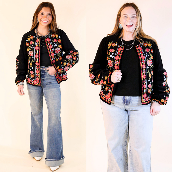More To Say Corduroy Floral Embroidered Jacket in Black