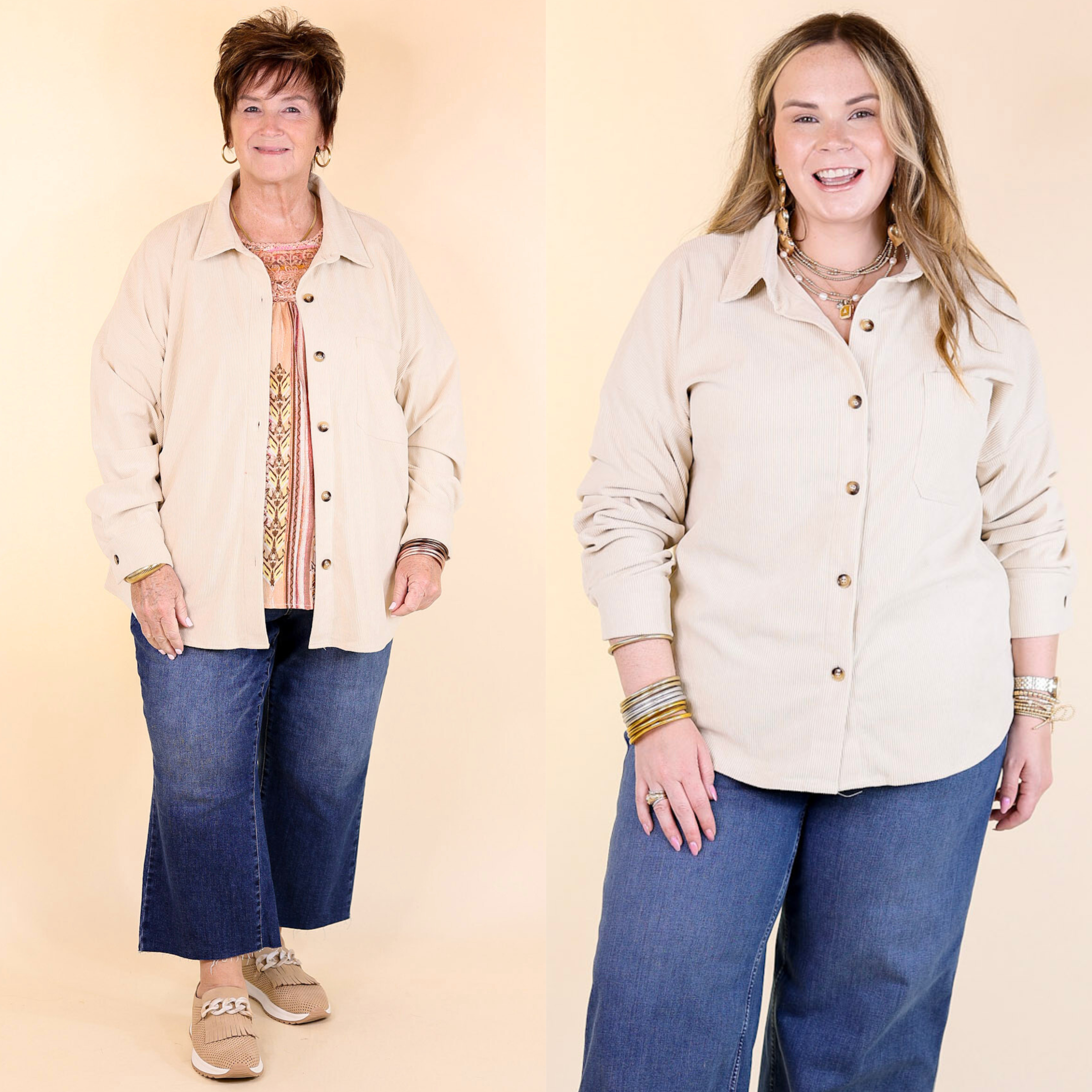 Captivating Cuteness Corduroy Button Up Shacket in Cream