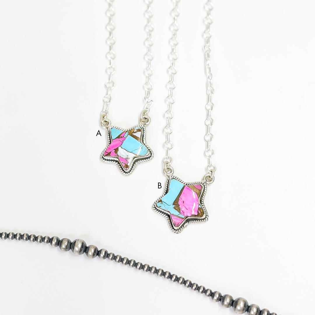HaDa Collection | Handmade Sterling Silver and Cotton Candy Stone Star Necklace