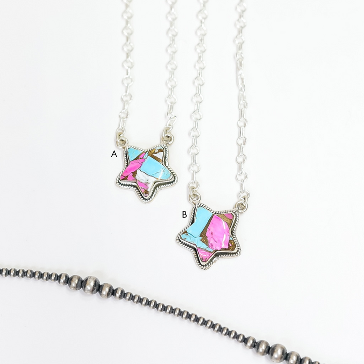HaDa Collection | Handmade Sterling Silver and Cotton Candy Stone Star Necklace