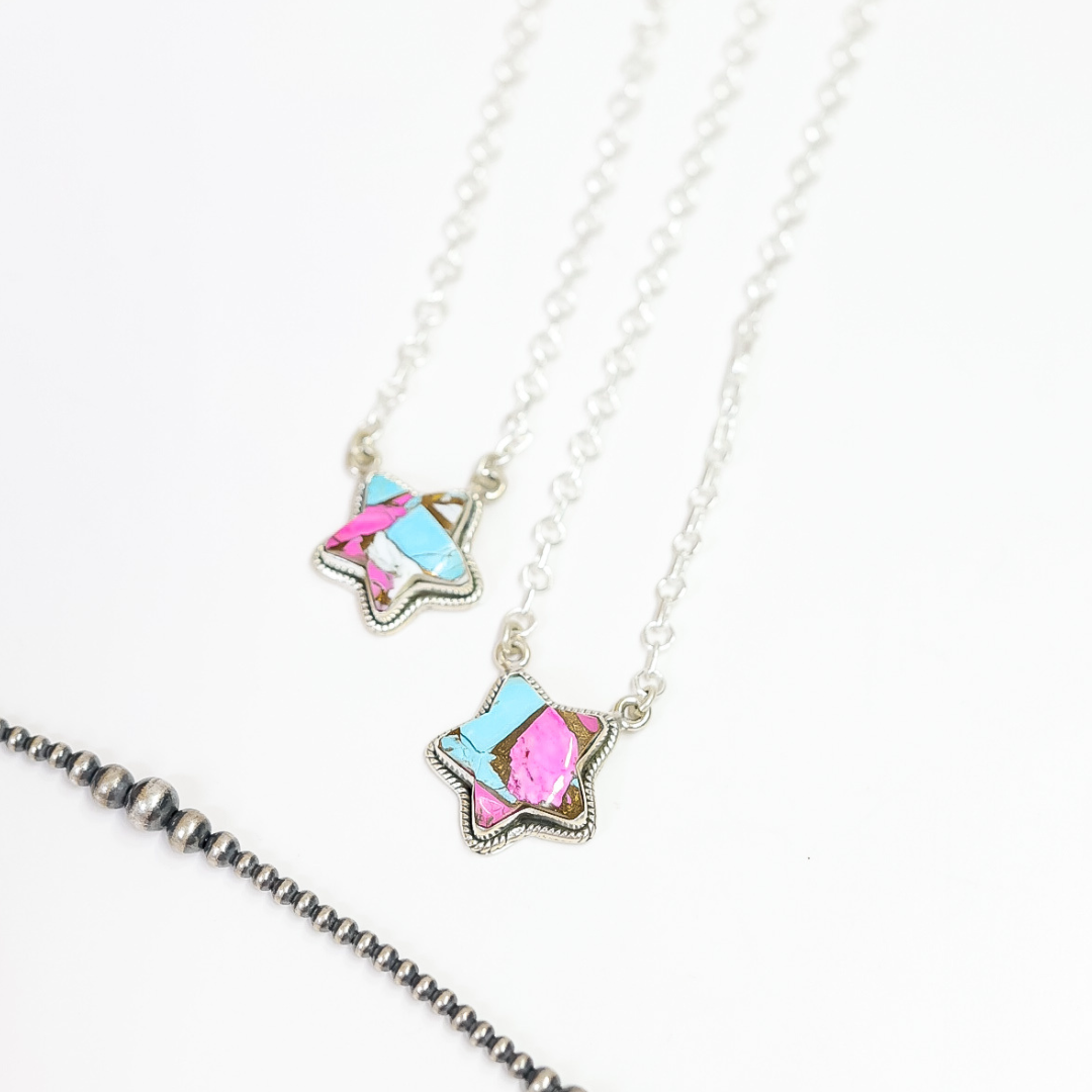 HaDa Collection | Handmade Sterling Silver and Cotton Candy Stone Star Necklace