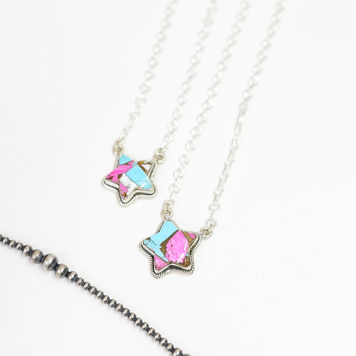 HaDa Collection | Handmade Sterling Silver and Cotton Candy Stone Star Necklace
