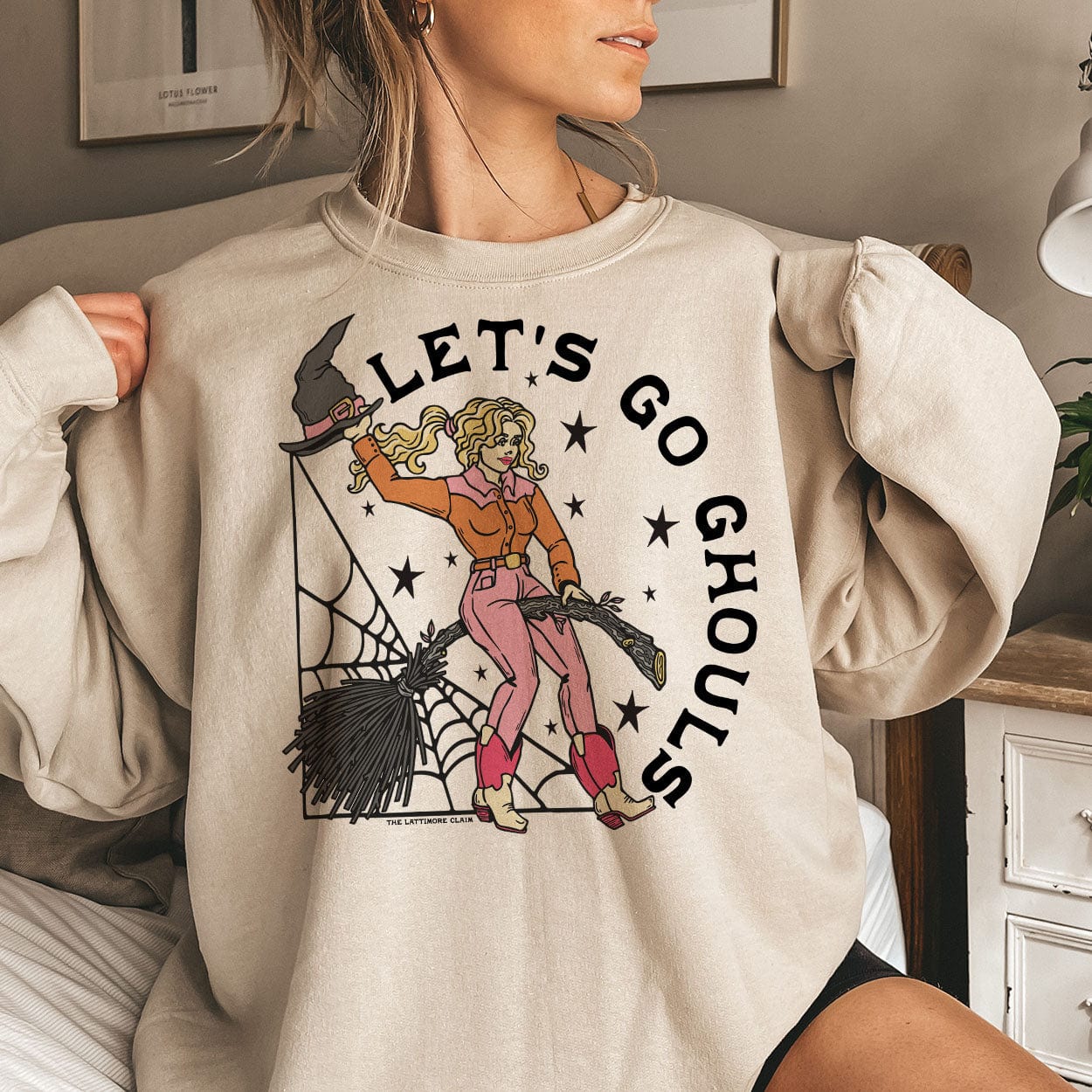 Online Exclusive | Country Ghoul Long Sleeve Graphic Sweatshirt in Cream - Giddy Up Glamour Boutique