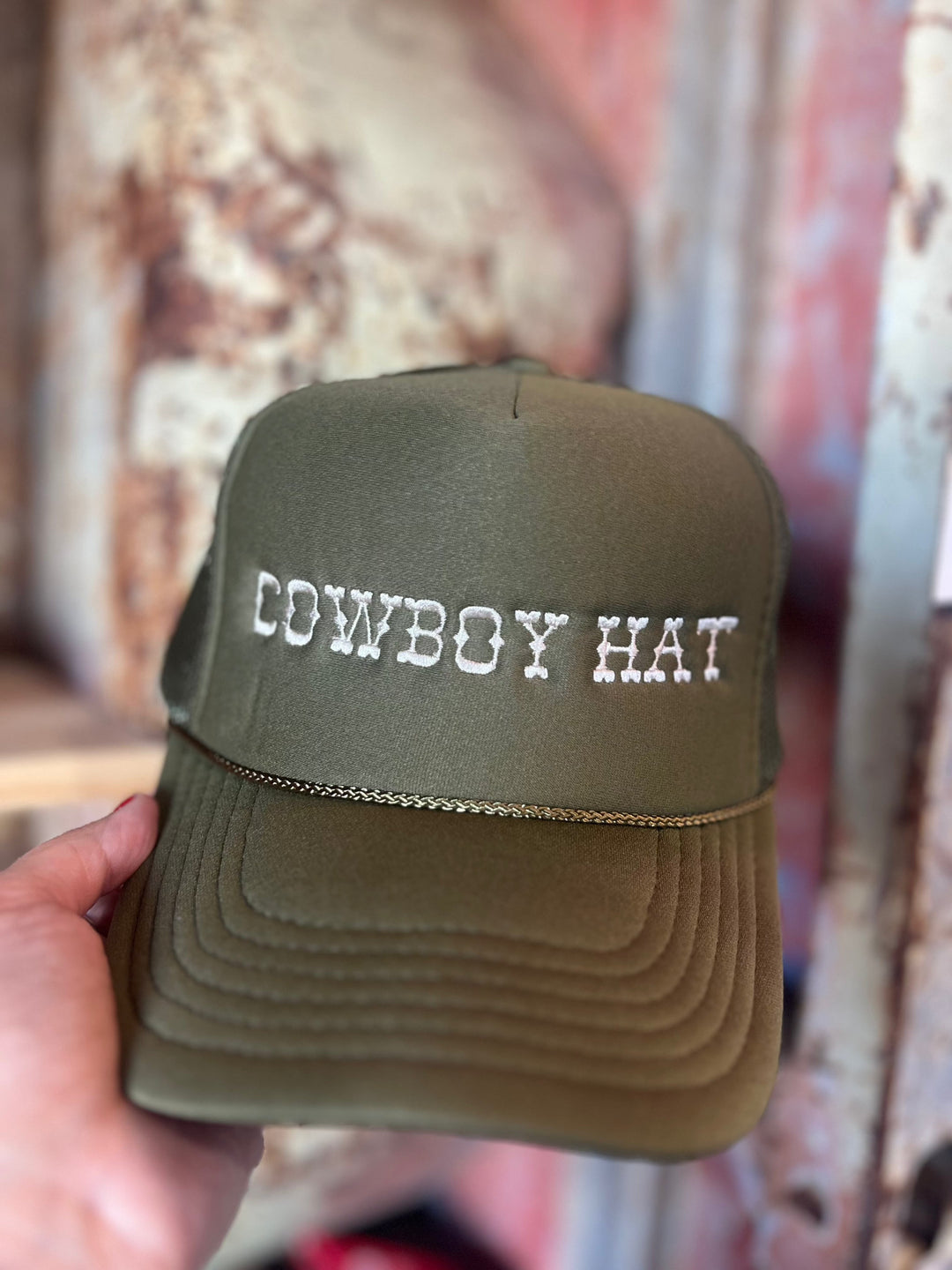 Made to Order | Cowboy Hat Embroidered Trucker Hat in Olive Green