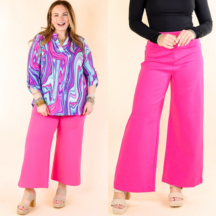 Confident Stride Cropped Wide Leg Pant in Hot Pink