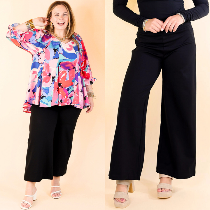 Confident Stride Cropped Wide Leg Pant in Black