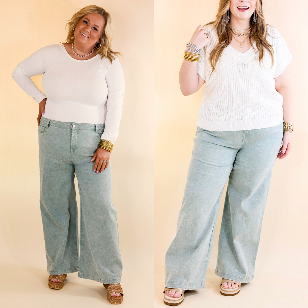Seafoam Green Wide Leg Cropped Pants – Giddy Up Glamour Boutique