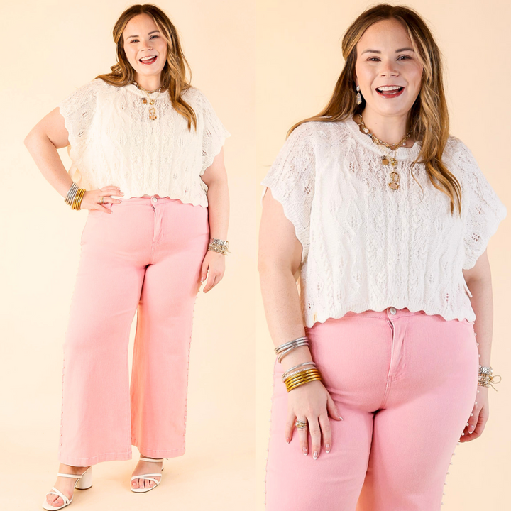 Simply Southern | Steal the Show Cropped Sweater Top with Bow Ties in Off White