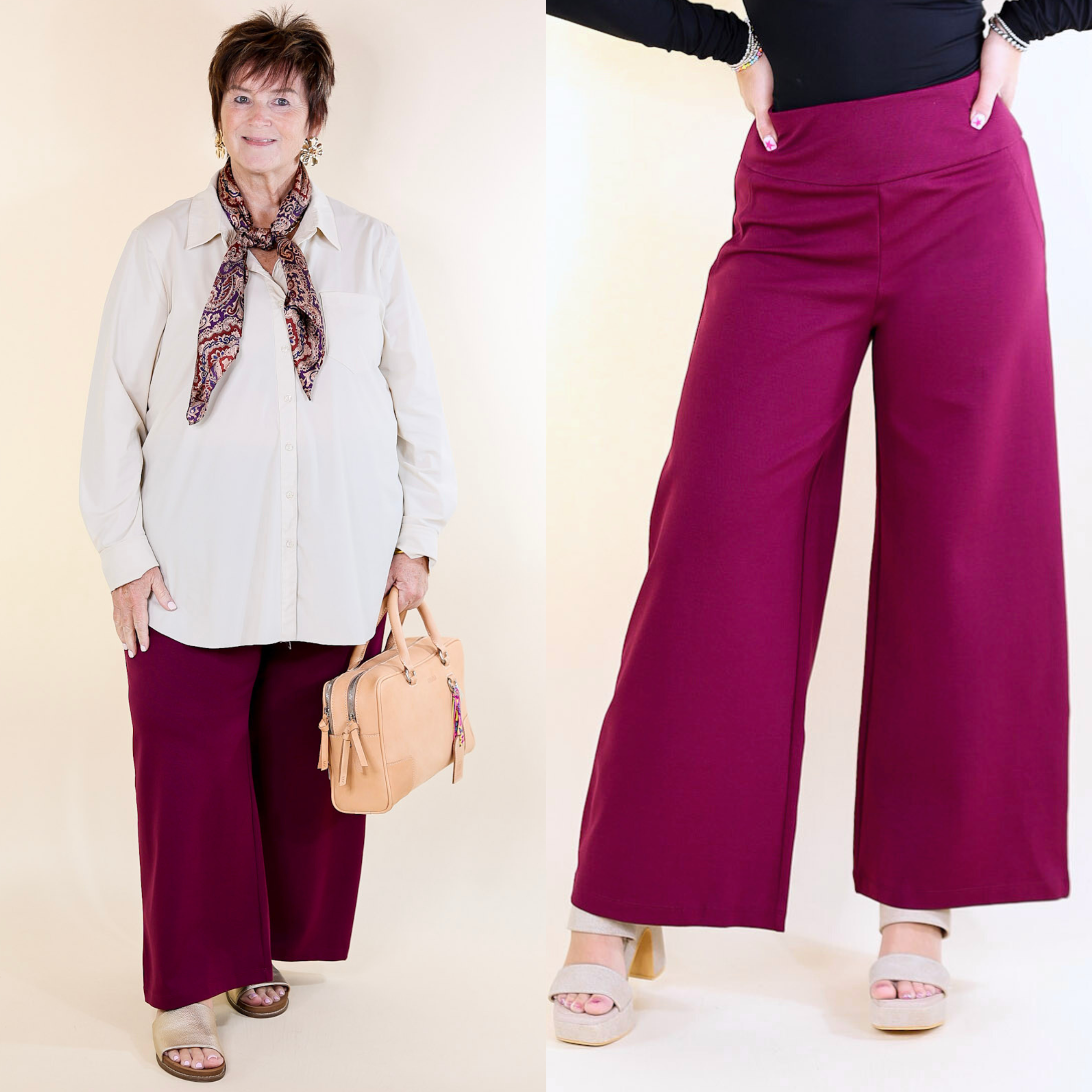 Confident Stride Cropped Wide Leg Pant in Wine Red