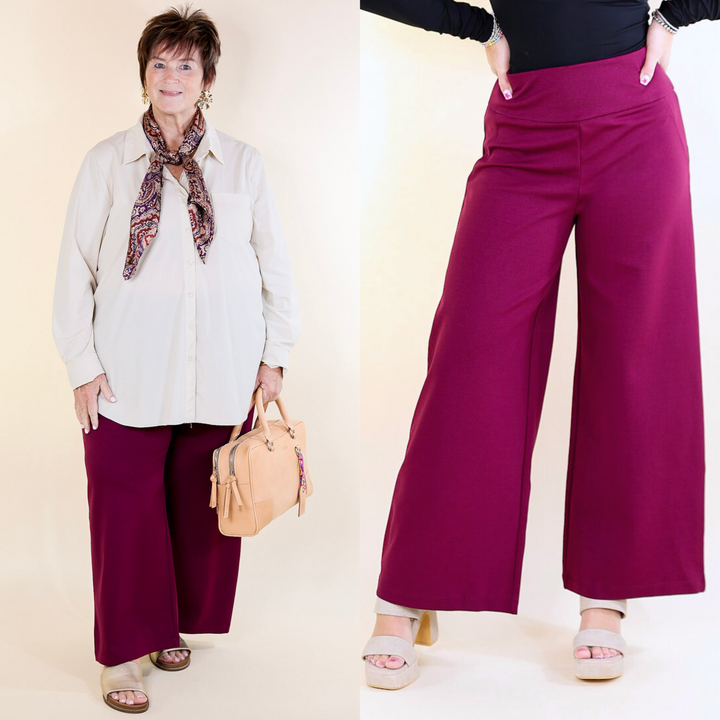 Confident Stride Cropped Wide Leg Pant in Wine Red (Maroon)