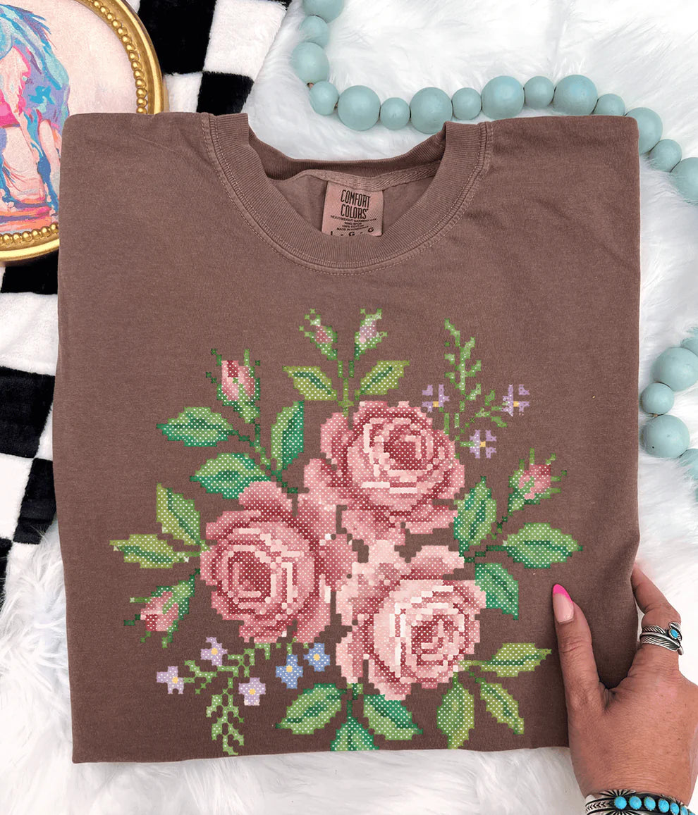 Online Exclusive | Grandma Core Cross Stitch Roses Graphic - Tee &amp; Sweatshirt Options