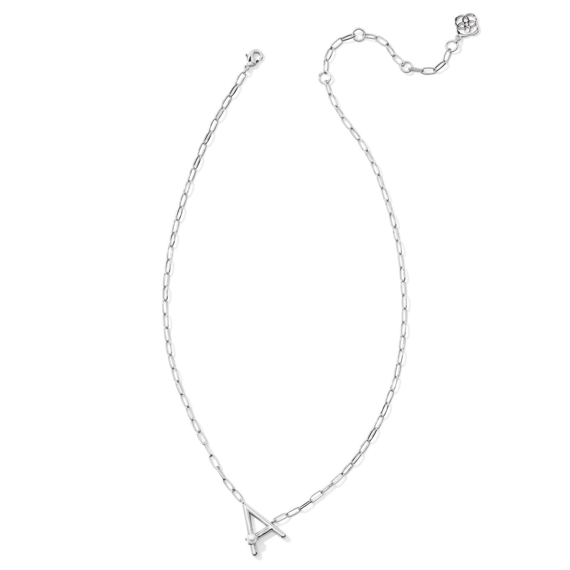 Kendra Scott | Pearl Silver Initial Letter Short Pendant Necklace in White Pearl