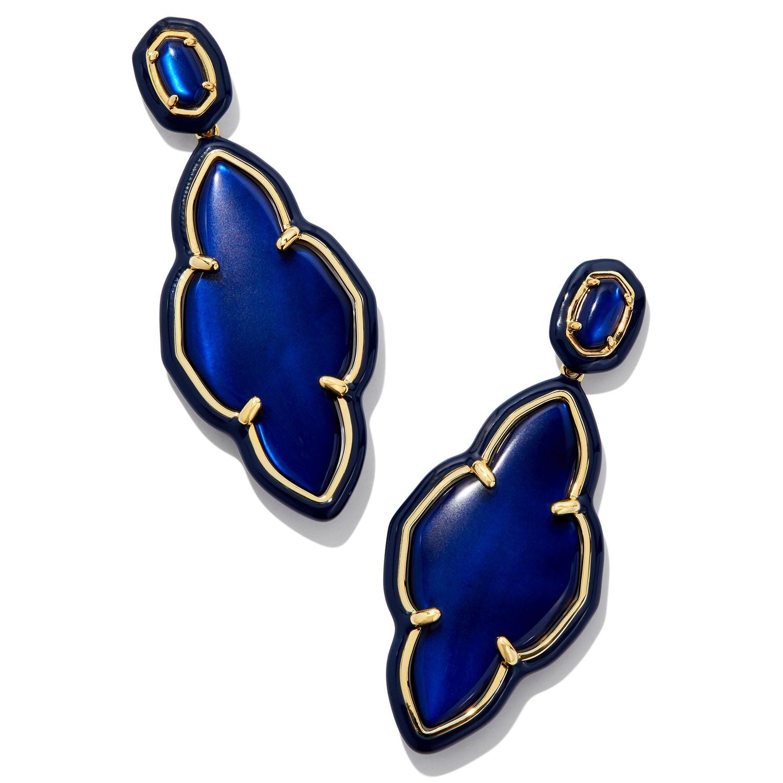 Kendra Scott | Abbie Gold Enamel Frame Statement Earrings in Navy Mother of Pearl