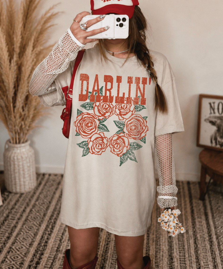 Made to Order | Darlin With Roses Graphic Tee in Multiple Color Options