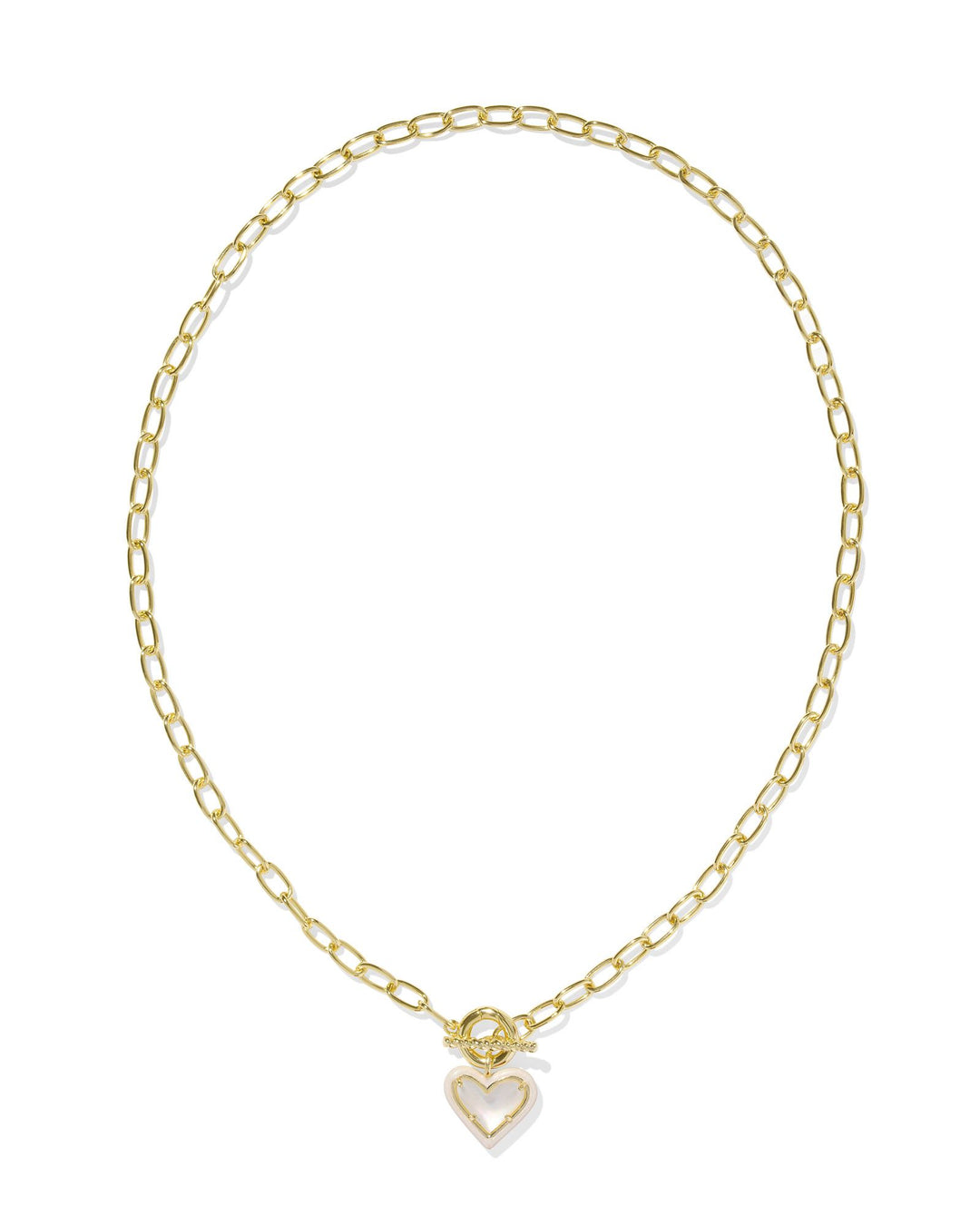 Kendra Scott | Ari Heart Gold Enamel Framed Link and Chain Necklace in Ivory Mother-of-Pearl