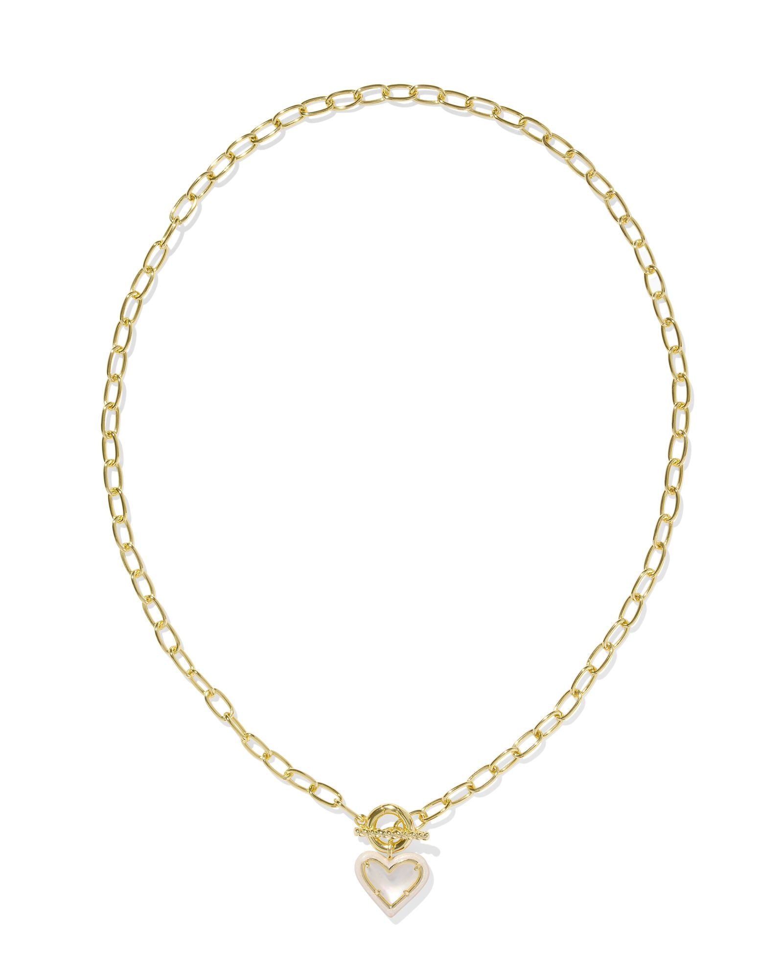 Kendra Scott | Ari Heart Gold Enamel Framed Link and Chain Necklace in Ivory Mother-of-Pearl