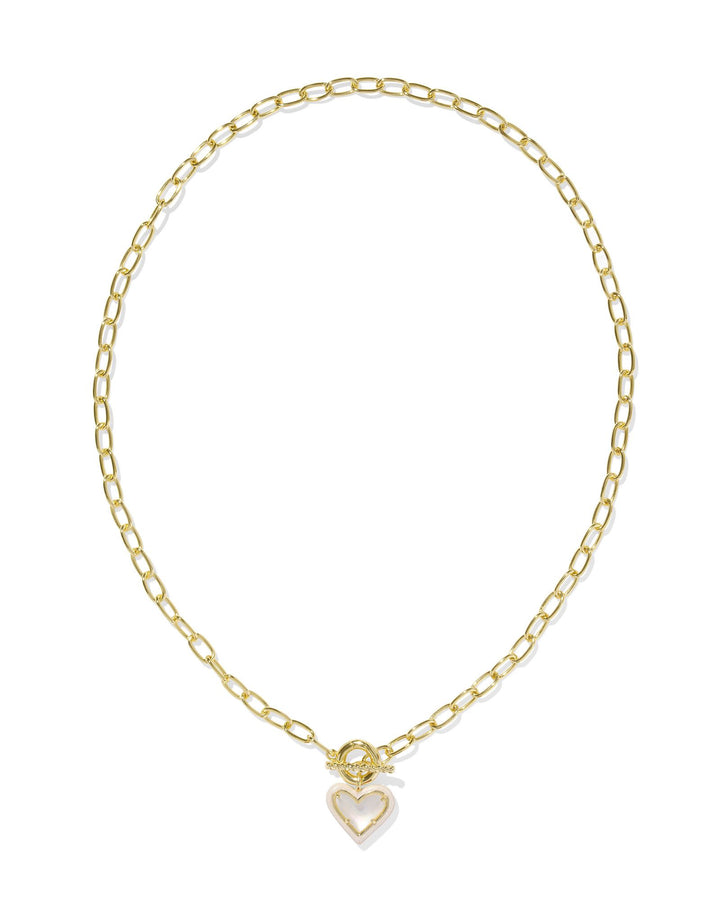 Kendra Scott | Ari Heart Gold Enamel Framed Link and Chain Necklace in Ivory Mother-of-Pearl