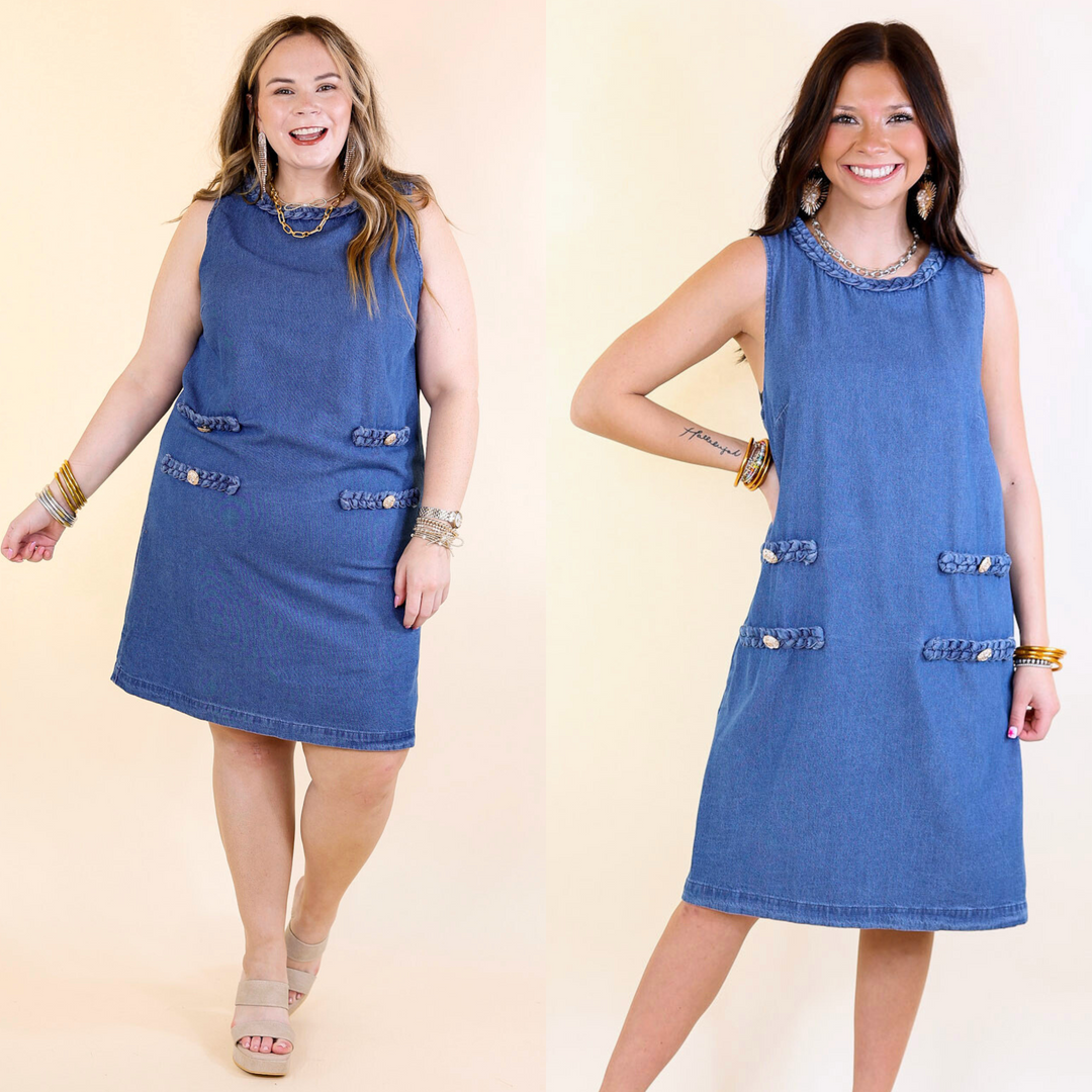Simple Serenity Denim Dress with Braided Detailing S