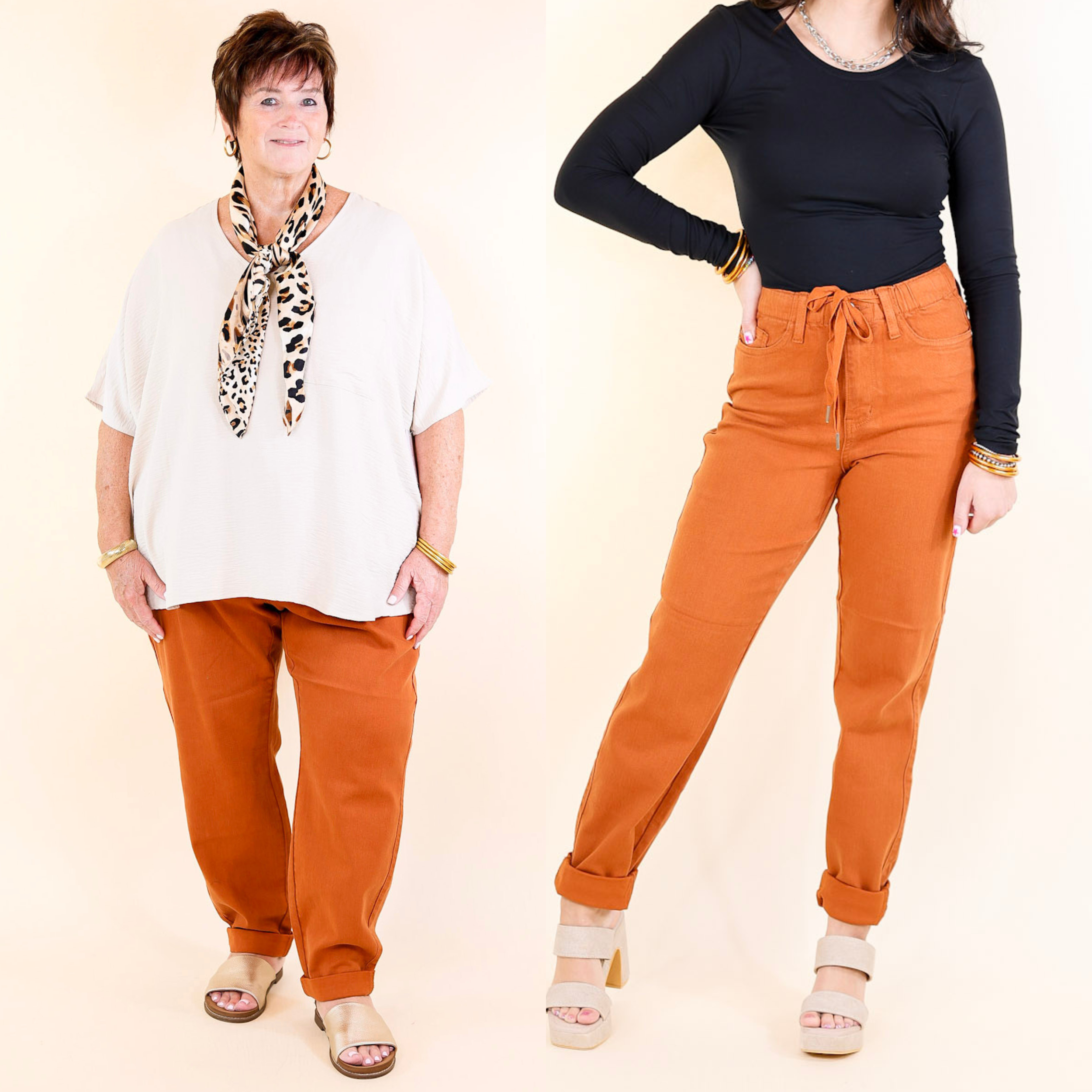 Judy Blue | Keep It A Secret Relaxed Pull on Denim Jean Joggers in Orange