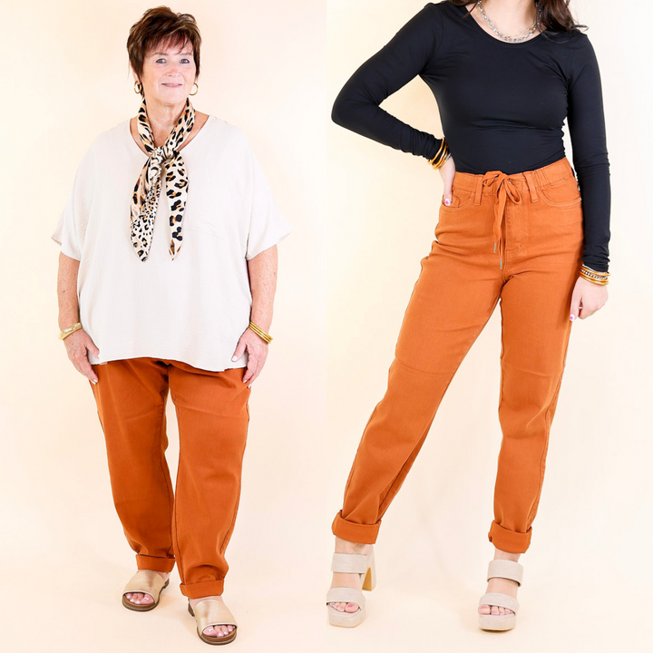 Judy Blue | Keep It A Secret Relaxed Pull on Denim Jean Joggers in Rust Orange