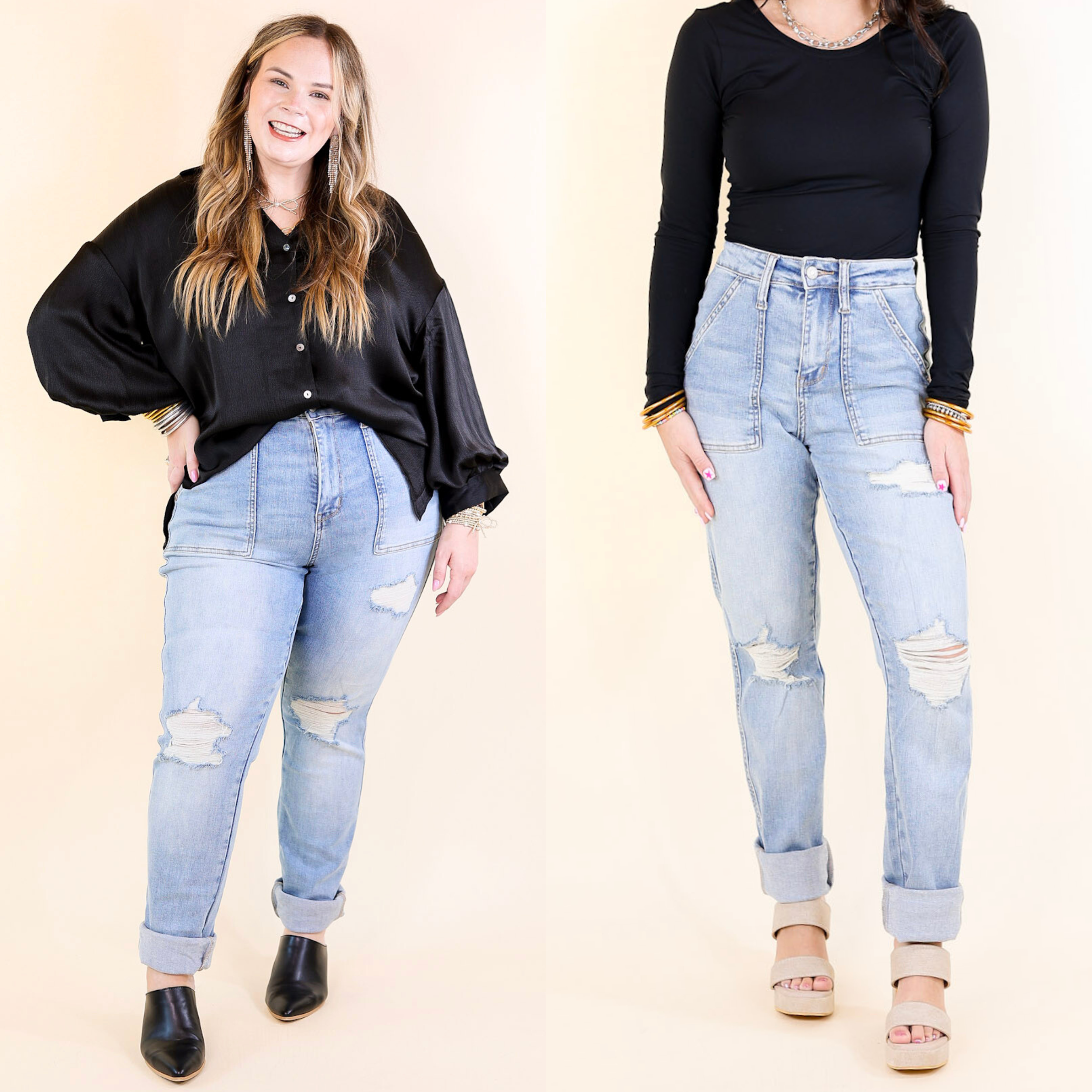 Judy Blue | Ripped Revival High Waisted Destroy Boyfriend Jean with Patch Pockets in Medium Wash