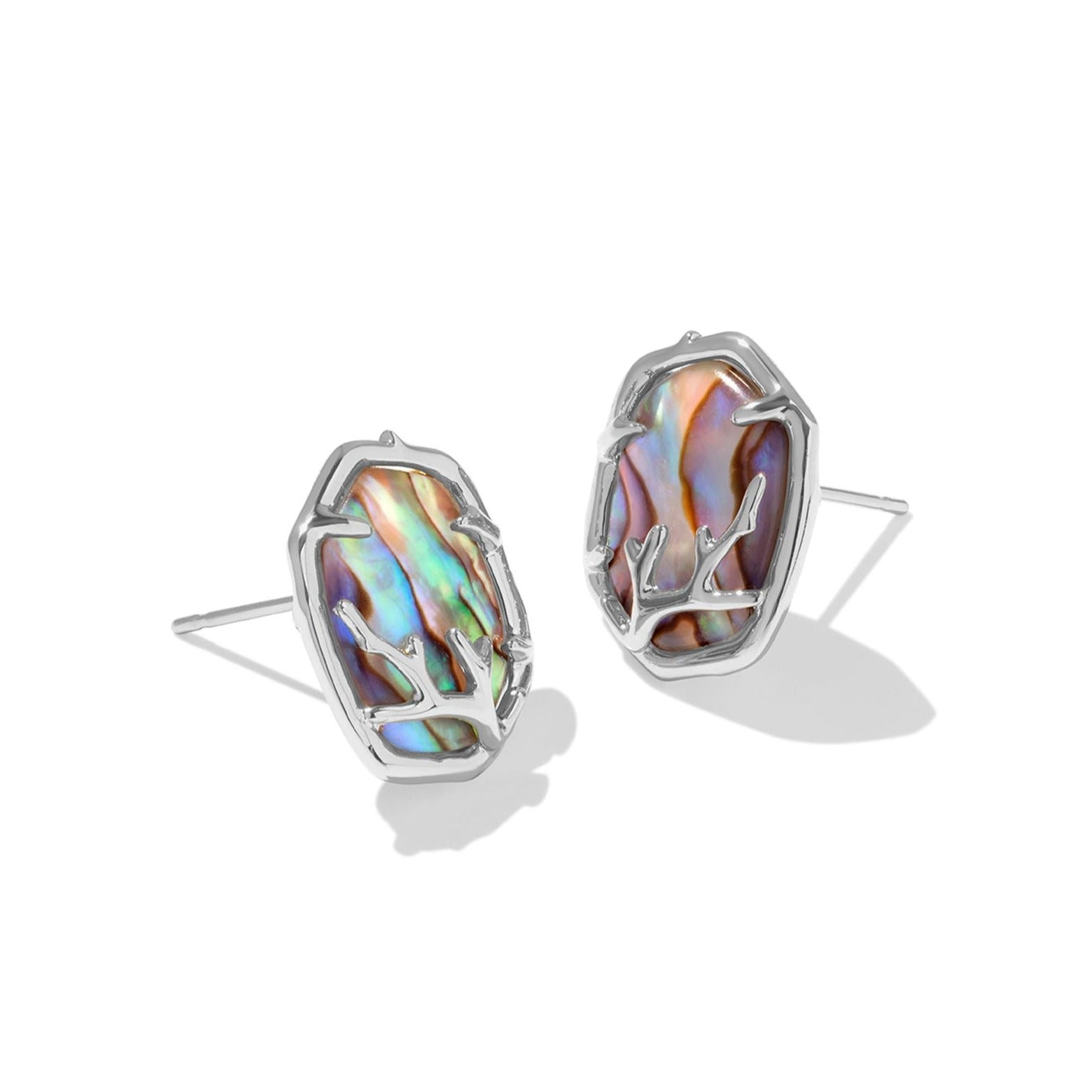 Kendra Scott | Daphne Silver Coral Frame Stud Earrings in Abalone - Giddy Up Glamour Boutique